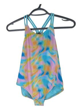 NWT Roots Swirl Pattern One-Piece Swimsuit Blue/Pink/Yellow Size L (10/12)